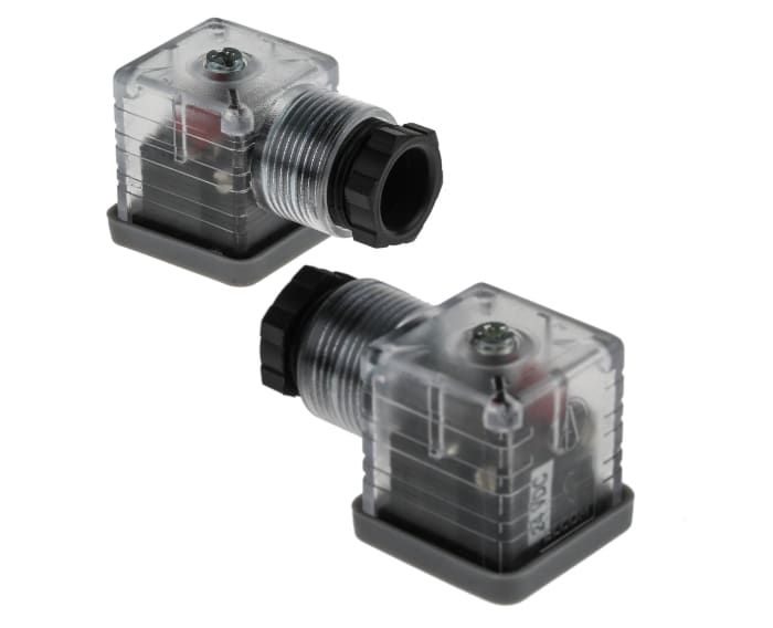 RS PRO 3P+E DIN 43650 A, Female Solenoid Valve Connector, with Indicator Light, 24 V dc Voltage