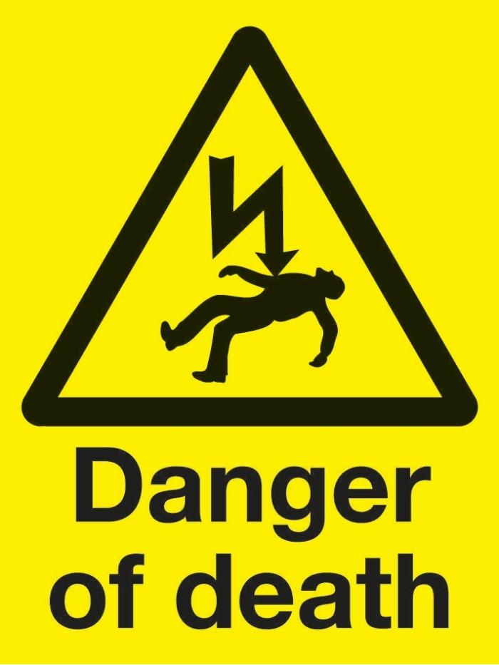 Signs & Labels Black/Yellow PVC Safety Labels, Danger Of Death-Text 400 mm x 300mm