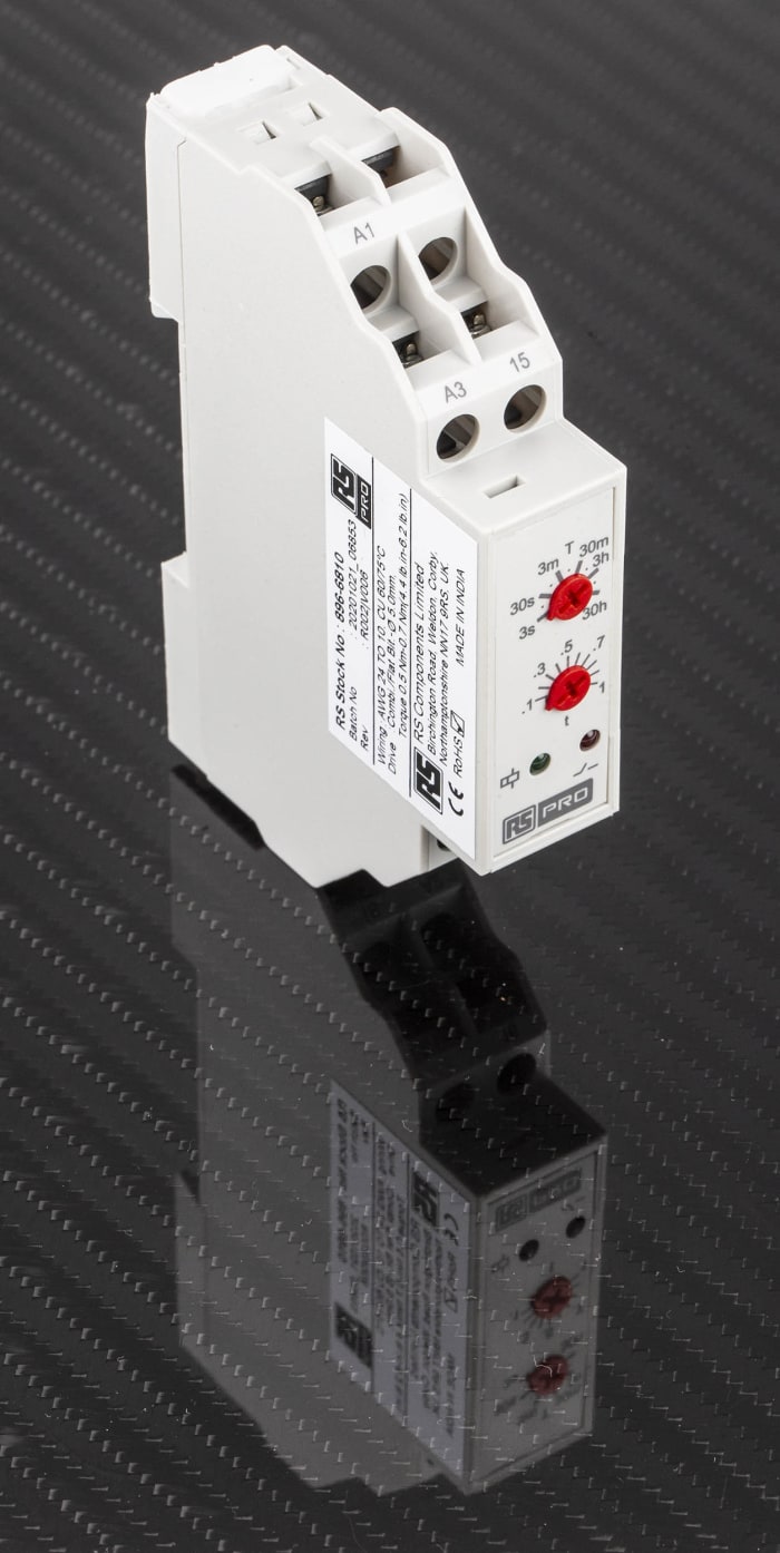 RS PRO DIN Rail Mount Timer Relay, 24V ac, 1-Contact, 0.3 s → 30h, 1-Function, SPDT