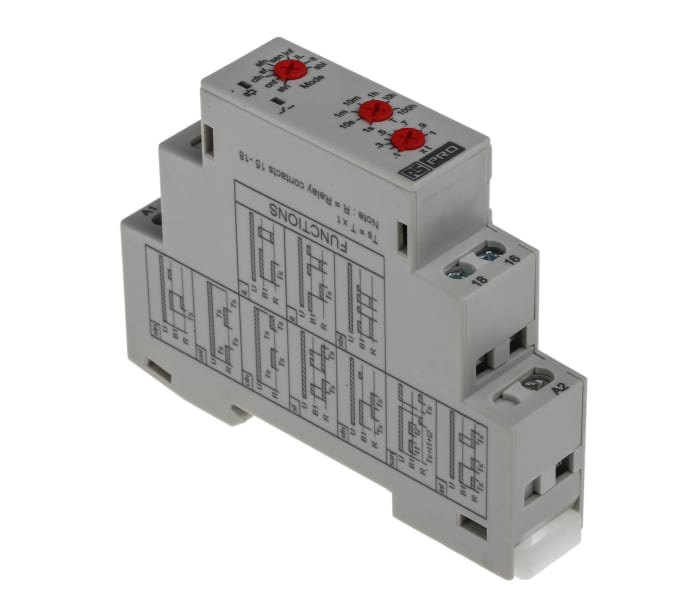 RS PRO DIN Rail Mount Timer Relay, 12 → 240V ac/dc, 1-Contact, 0.1 s → 100h, CO