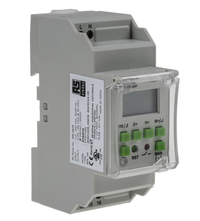 Interrupteur horaire pour rail DIN, 110→240 V c.a., 1 canal