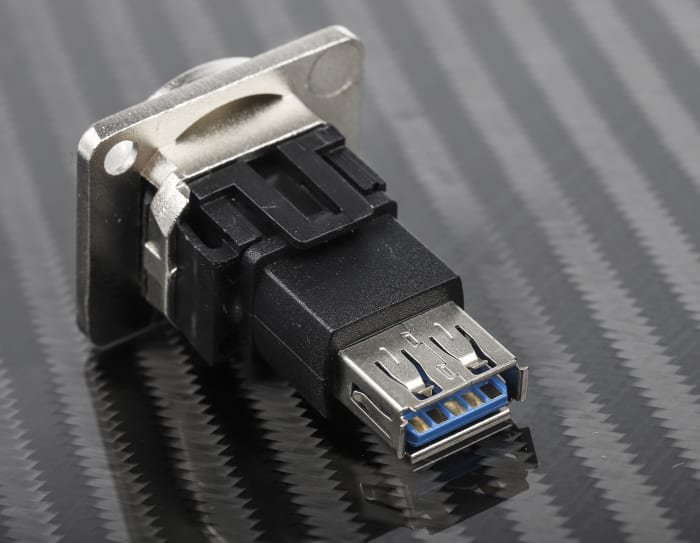 Conector USB RS PRO, Hembra, , 1 puerto puertos, Recta, Montaje en Panel,  Versión 3.0 Código RS: 907-5621