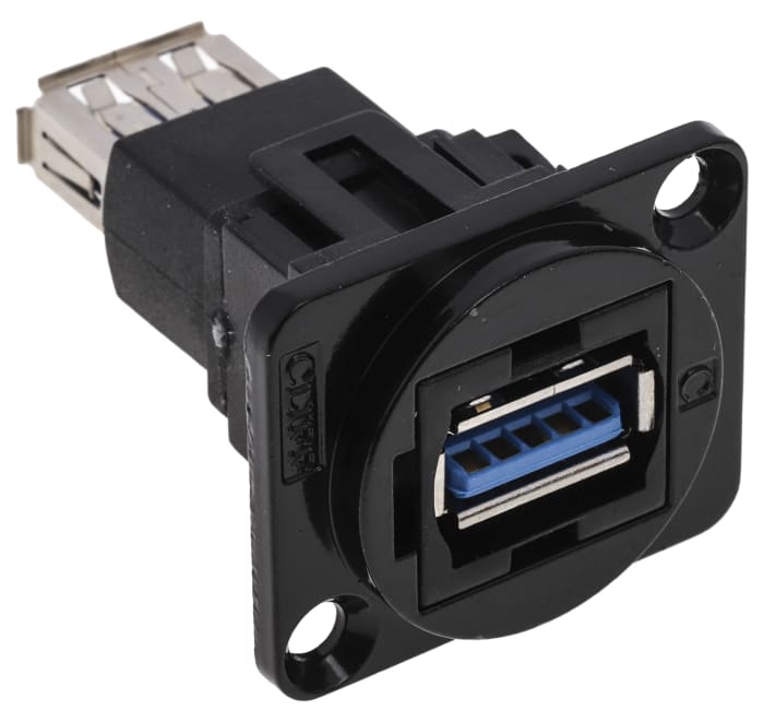 RS PRO Straight Panel Mount Socket Single Port Type A to A 3.0 USB Connector