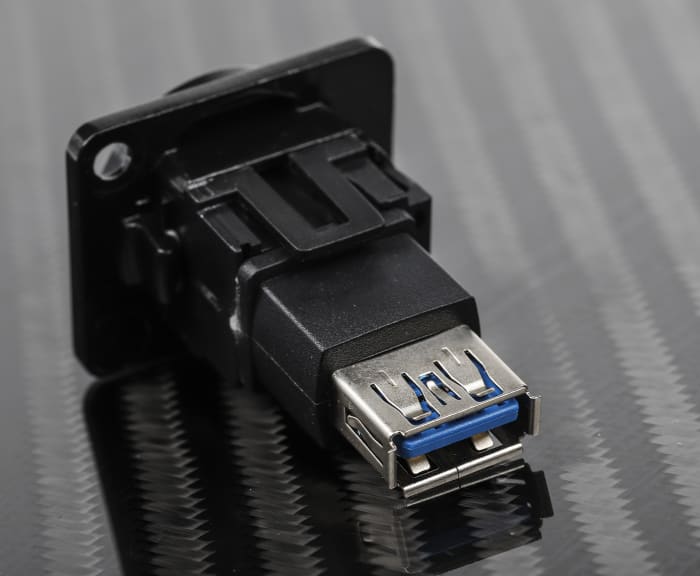 Conector USB RS PRO, Hembra, , 1 puerto puertos, Recta, Montaje en Panel,  Versión 3.0 Código RS: 907-5621