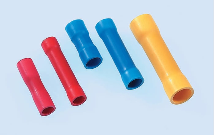 PL Crimp Butt Splice Terminal, Red, Insulated, Tin 22 → 16 AWG