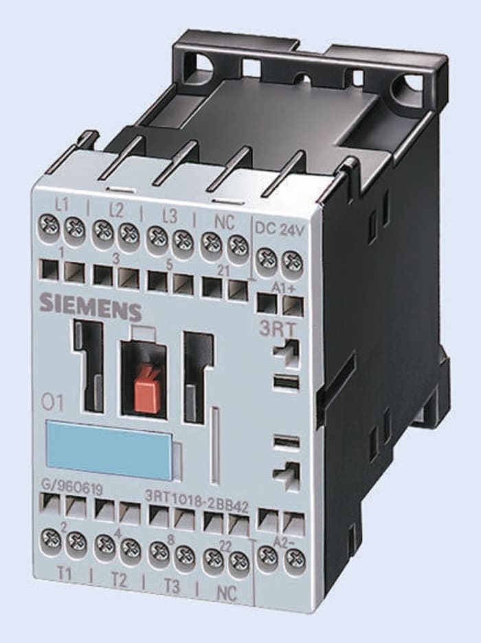 Siemens 3RT1 Series Contactor, 24 V dc Coil, 3-Pole, 25 A, 11 kW, 3NO, 400 V ac