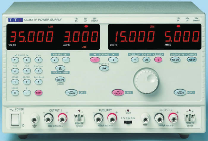 Aim-TTi Bench Power Supply, 0 → 15 V, 0 → 35 V, 1 → 6 V, 3 A, 0 → 3 A, 0 → 5 A,