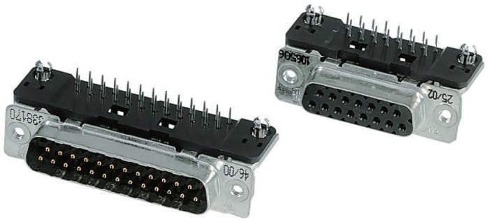 Konektor Eurostyle PCB D-Sub, řada: Amplimite HD-20, počet kontaktů: 9, orientace těla: Pravý úhel, Průchozí otvor,
