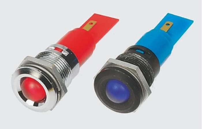 Blue LED flat lens bright satin chr,24V