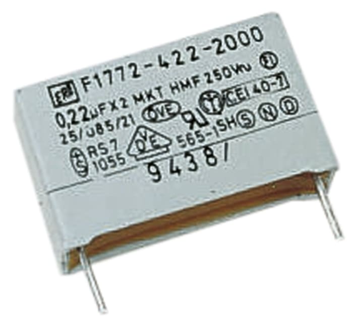 Vishay F1772 Polyester Film Capacitor, 310V ac, ±10%, 100nF, Through Hole