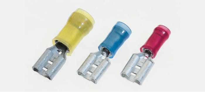 TE Connectivity FASTON .250 Yellow Female Spade Connector, Receptacle, 5.14mm² Tab Size