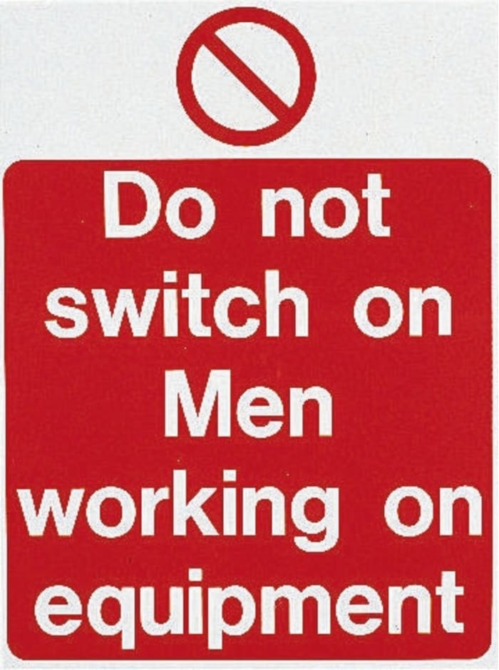 PVC Equipment Safety Prohibition Label, Do Not Switch On Men Working On Equipment, English