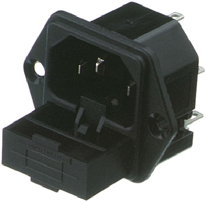 Connecteur IEC Mâle C14 Bulgin, Montage panneau, 10A, 1 fusible