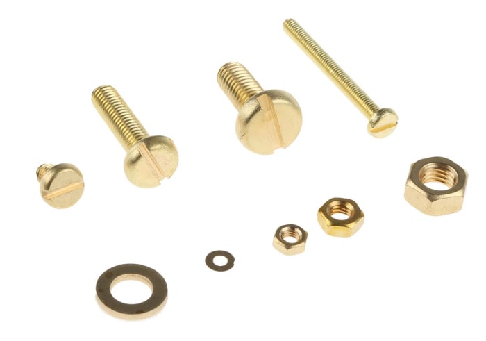 Kit de arandelas, tuercas y tornillos M2, M3, M4, M5, M6 de Latón con huella Ranurado RS PRO, contiene 2061 piezas