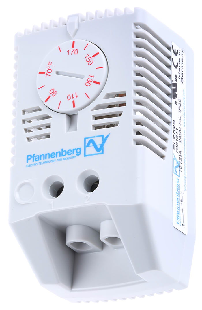 Pfannenberg, Enclosure Thermostat, Adjustable, NC, DIN Rail, 240 V ac