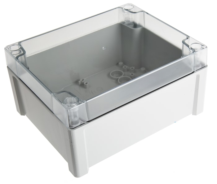 Fibox TEMPO Series Grey, Transparent ABS Enclosure, IP65, Transparent Lid, 201.2 x 163.2 x 98.4mm
