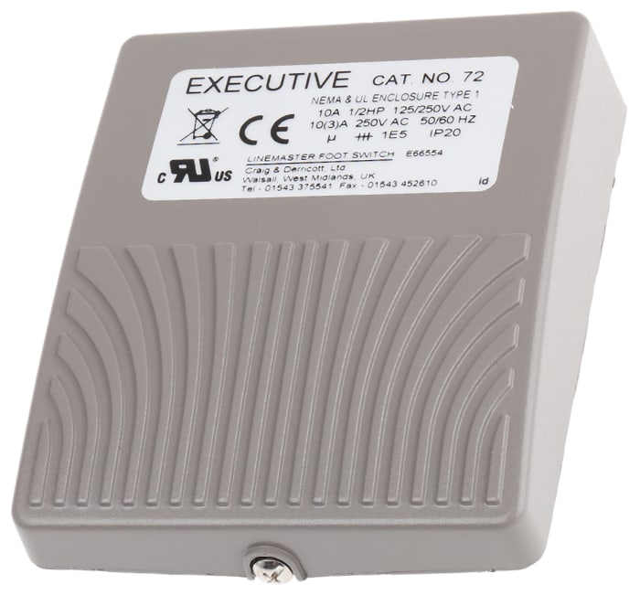 RS PRO Light Duty Momentary Foot Switch - Zinc Case Material, SP-CO, 10 A @ 250 V ac Contact Current, 250V Contact