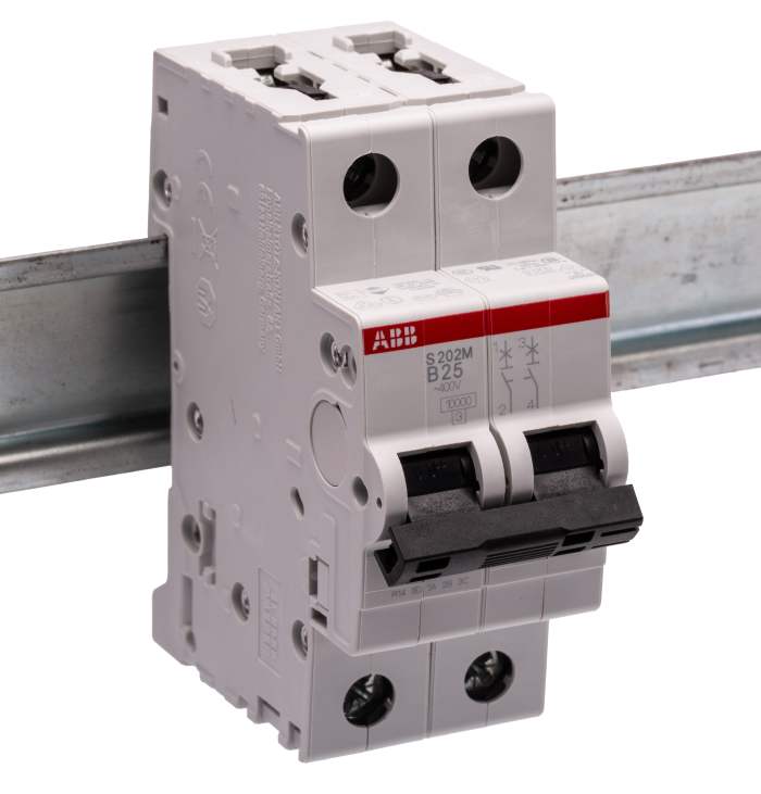ABB System Pro M Compact S200M MCB, 2P, 25A Curve B, 440V AC, 125V DC, 10 kA Breaking Capacity