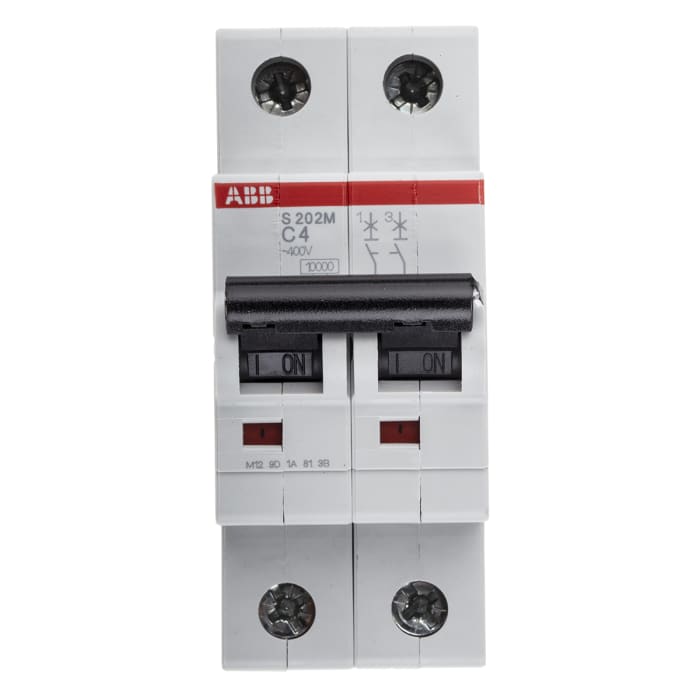 ABB System Pro M Compact S200M MCB, 2P, 4A Curve C, 440V AC, 125V DC, 10 kA Breaking Capacity