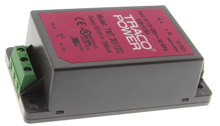 TRACOPOWER Switching Power Supply, TMT 30112C, 12V dc, 2.5A, 30W, 1 Output, 85 → 264 V ac, 85 → 370 V dc