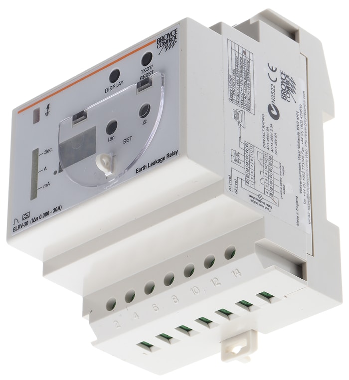 Broyce Control Kaçak Akım Koruma Rölesi - RCD, Kesme: 1 → 30000mA, 8 A, 2P, DIN Rayına Monte