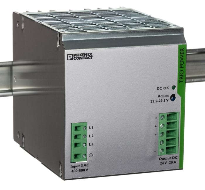Phoenix Contact TRIO POWER Switched Mode DIN Rail Power Supply, 400V ac ac Input, 24V dc dc Output, 20A Output, 480W