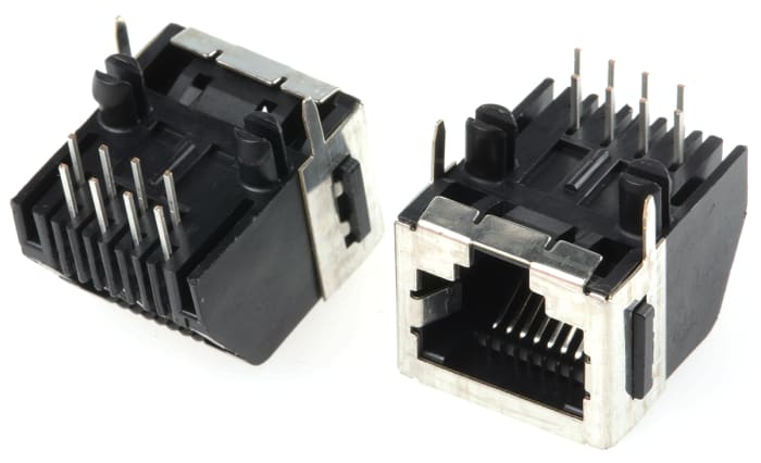 TE Connectivity 5555141 Series Female RJ45 Connector, Through Hole, Cat3 Right Angle 1 Port 8P8C -Way