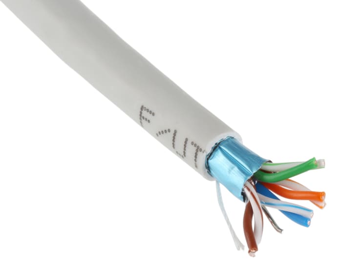 Cable Cat5e F/UTP RS PRO de color Gris, long. 305m, funda de LSZH, Libre de halógenos y bajo nivel de humo (LSZH)