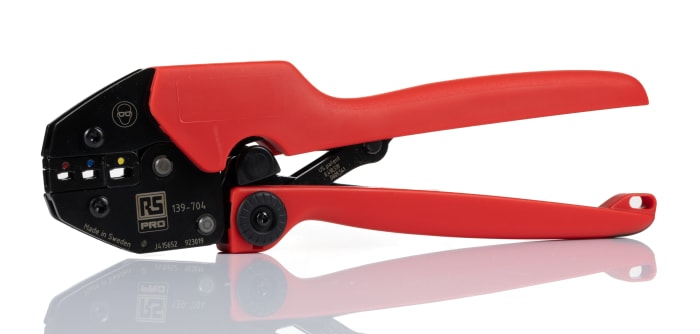 RS PRO Hand Ratcheting Crimp Tool for Insulated terminals red, blue, yellow, 0.75 → 6mm² Wire