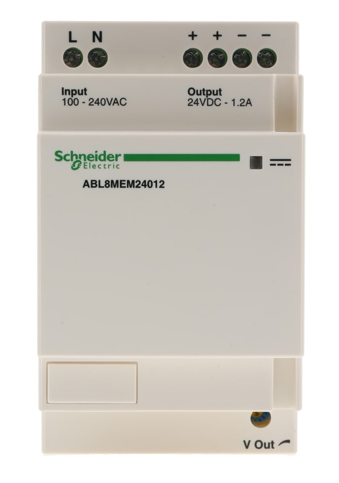 Schneider Electric Switch Mode DIN Rail Panel Mount Power Supply, 85 → 264V ac ac Input, 24V dc dc Output, 1.2A