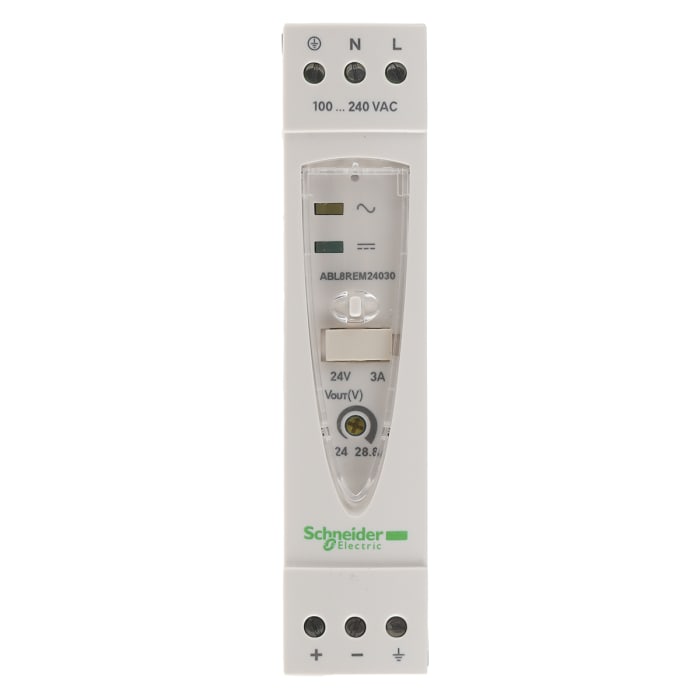 Fuente de alimentación montaje carril DIN Schneider Electric, , 1 salida 24V dc 3A 72W