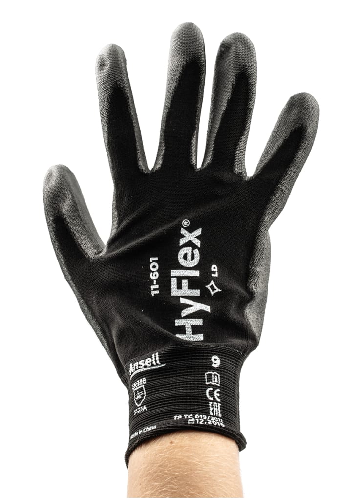 Ansell Black Nylon Work Gloves, Polyurethane Coating