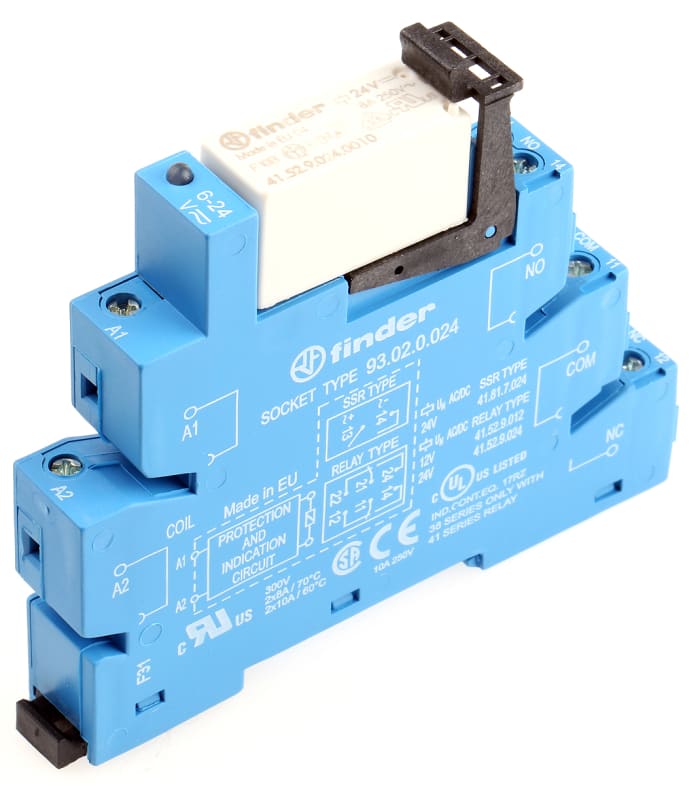 Finder 38 Series Interface Relay, DIN Rail Mount, 24V ac/dc Coil, DPDT, 2-Pole