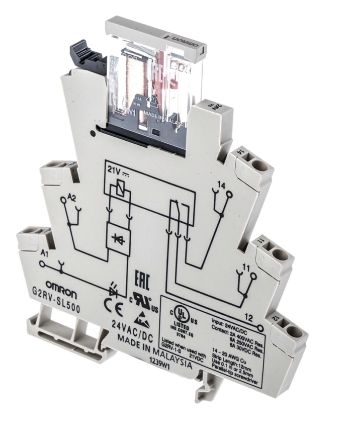 SPDT 24Vac/dc 6A relay &amp; skt,push-termnl