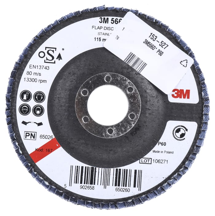 3M 566A Zirconia Aluminium Flap Disc, 115mm, Medium Grade, P60 Grit