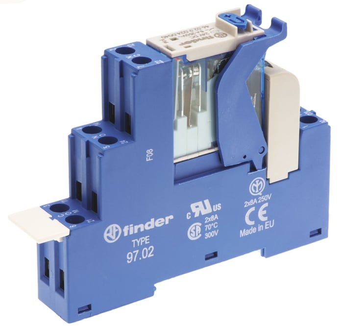 Finder 4C Series Interface Relay, DIN Rail Mount, 24V dc Coil, DPDT, 2-Pole
