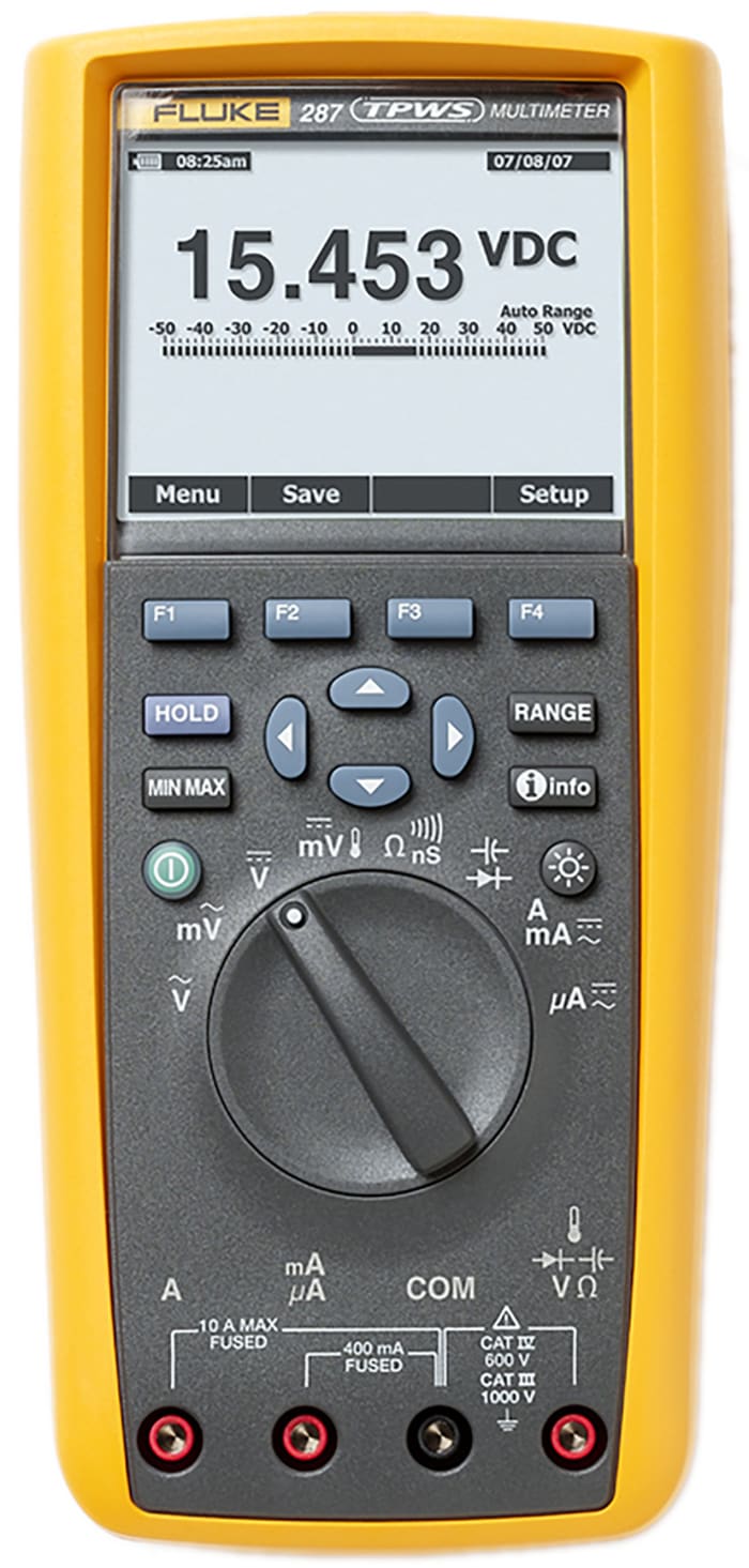 Fluke 287 Handheld Digital Multimeter, True RMS, 10A ac Max, 10A dc Max, 1000V ac Max