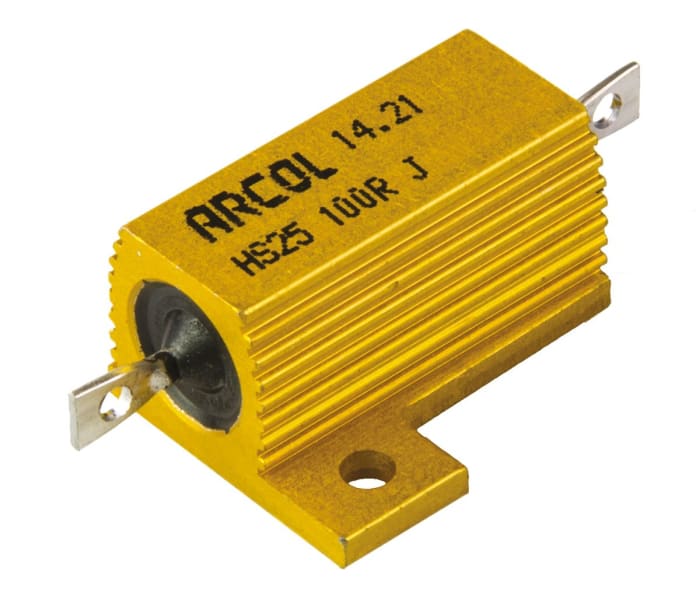 Rezistor pro montáž na rám, řada: HS25 100Ω ±5% 25W, hliníkové pouzdro , Axiální Vinutý Arcol