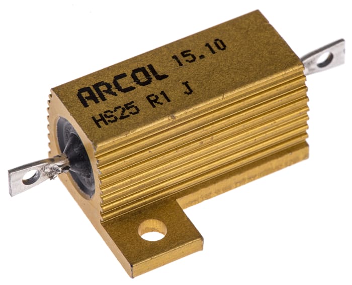 Resistencia de montaje en panel Arcol, 100mΩ ±5% 25W, Con carcasa de aluminio, Axial, Bobinado