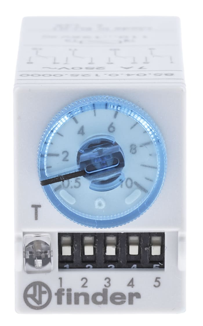Finder 85 Series Series Plug In Timer Relay, 110 → 125V ac/dc, 4-Contact, 0.05 → 100s, 0.5 →
