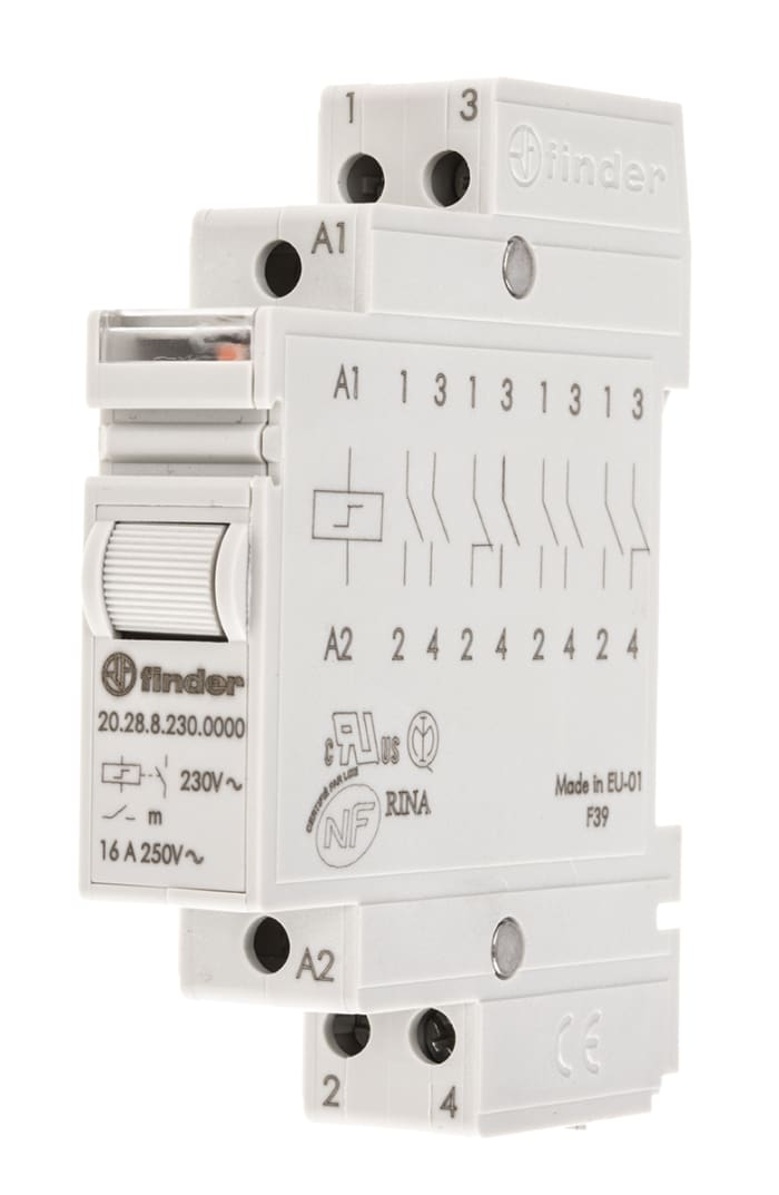 Télérupteur modulaire Finder 20 Series, 2 NO, bobine 230V c.a. Rail DIN