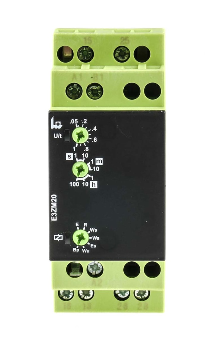 Tele E3ZM20 Series DIN Rail Mount Timer Relay, 12 → 240V ac/dc, 2-Contact, 0.05 s → 100h, DPDT