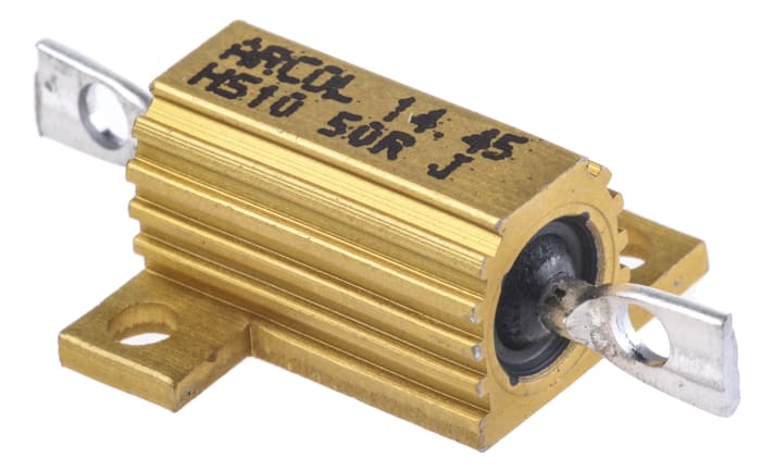 Rezistor pro montáž na rám, řada: HS10 50Ω ±5% 10W, hliníkové pouzdro , Axiální Vinutý Arcol