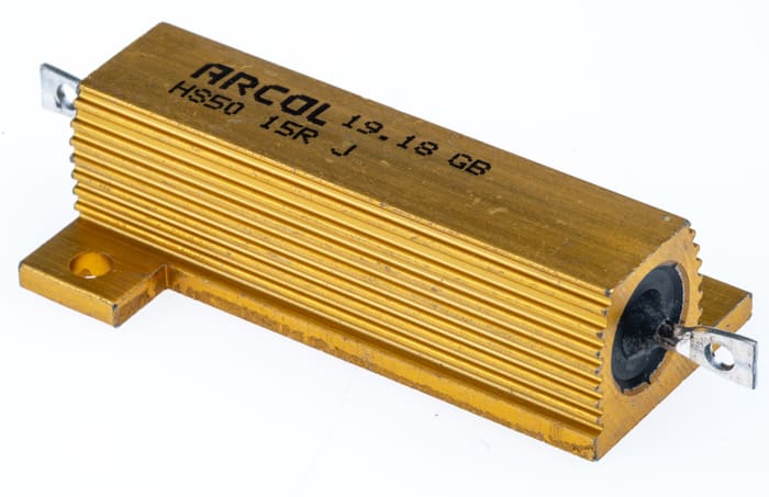 Rezistor pro montáž na rám, řada: HS50 15Ω ±5% 50W, hliníkové pouzdro , Axiální Vinutý Arcol