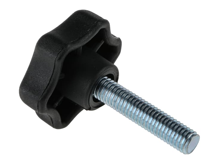 RS PRO Black Multiple Lobes Clamping Knob, M8, Threaded Stud