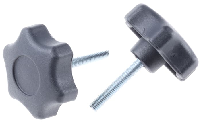 RS PRO Black Multiple Lobes Clamping Knob, M6, Threaded Stud
