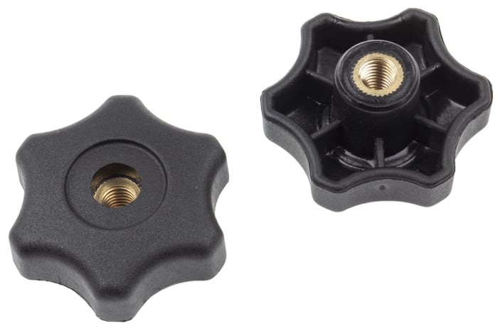 RS PRO Black Multiple Lobes Clamping Knob, M8, Threaded Through Hole