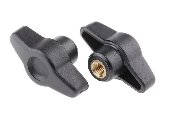 RS PRO Black Wing Clamping Knob, M6, Threaded Hole