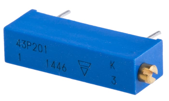 Vishay 43P Series 20-Turn Through Hole Trimmer Resistor with Pin Terminations, 200Ω ±10% 1/2W ±100ppm/°C Side Adjust