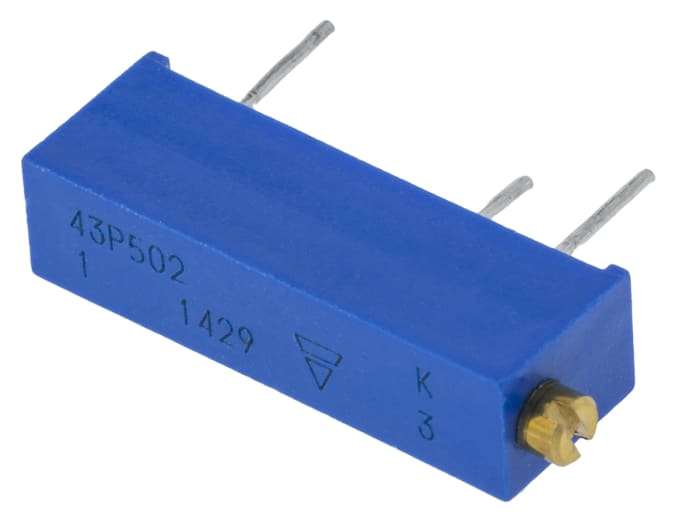 Vishay 43P Series 20-Turn Through Hole Trimmer Resistor with Pin Terminations, 5kΩ ±10% 1/2W ±100ppm/°C Side Adjust